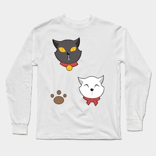 black white cat cartoon Long Sleeve T-Shirt